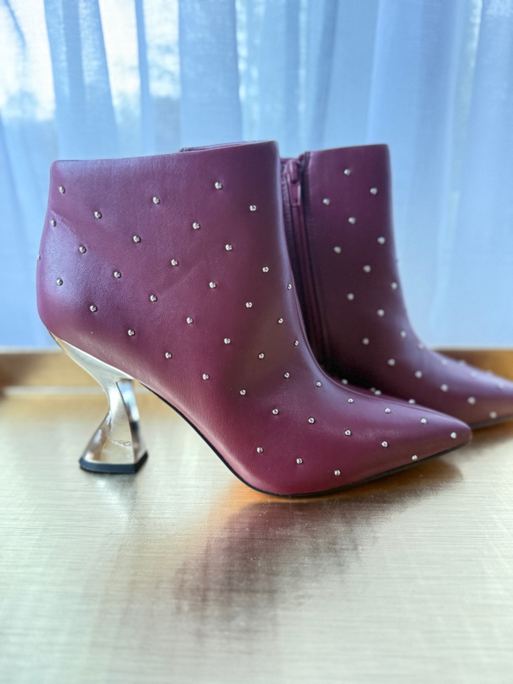 Katy Perry Laterr Cranberry Studded Ankle Boots Sculptural Heel Size 8